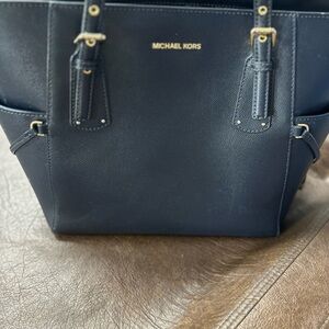 Michael Kors Black Leather Tote with Gold Hardware